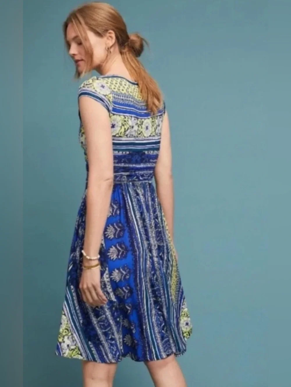 Tamera Wrap Dress by Maeve for Anthropologie XL Blue Motif - Picture 11 of 11